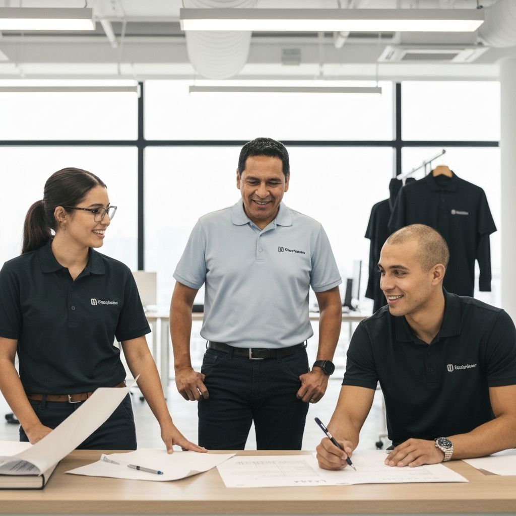 Team wearing branded corporate casual apparel